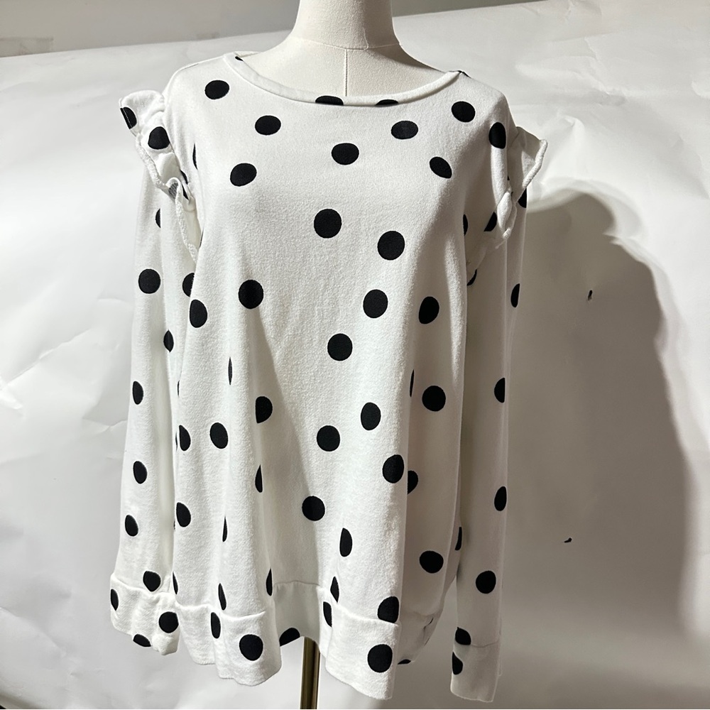 LOFT Outlet White Polka Dot Ruffle Sleeve Top – Women’s XL – 100% Cotton